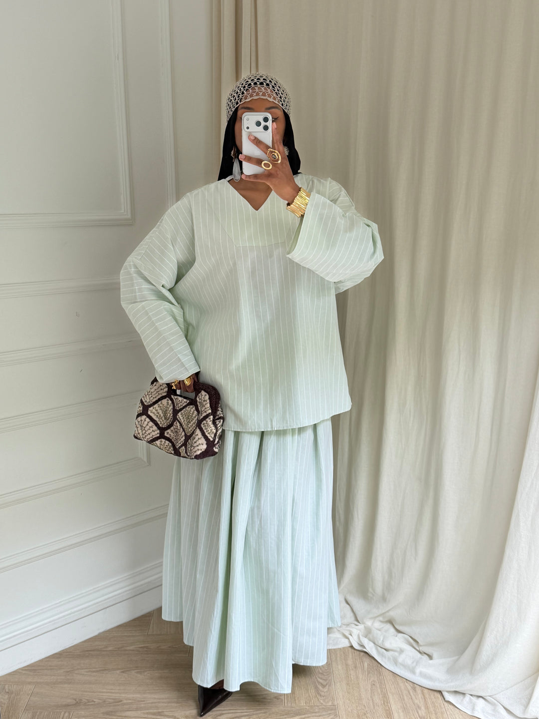 ENSEMBLE JUPE À RAYURES BLEU
