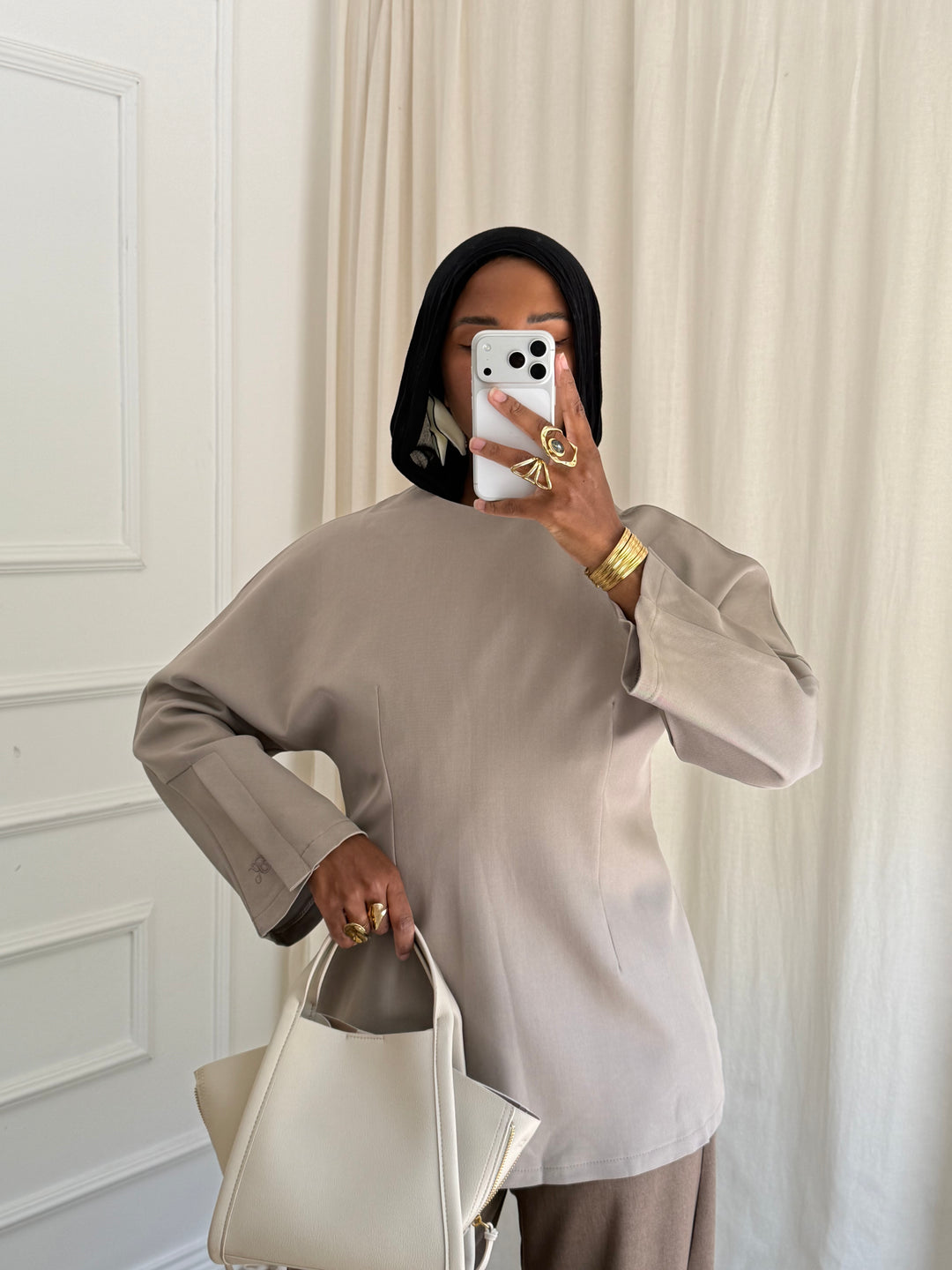 TOP LONG INTEMPOREL TAUPE