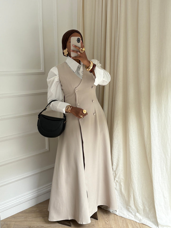 ROBE TAILLE SANS MANCHE BEIGE