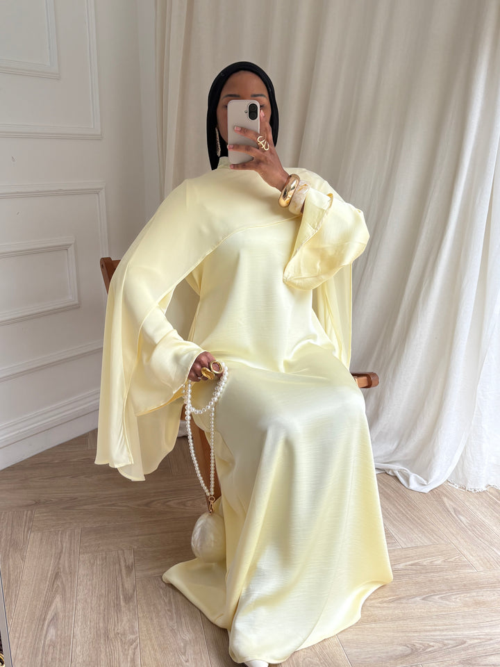 ROBE  LUXE CAPE AMOVIBLE JAUNE