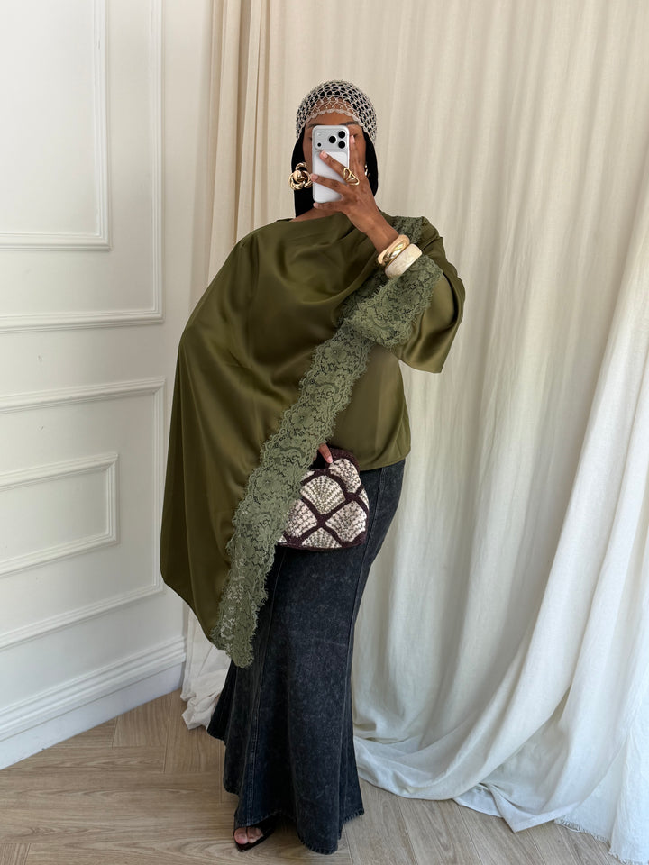 BLOUSE DENTELLE CAPE KAKI