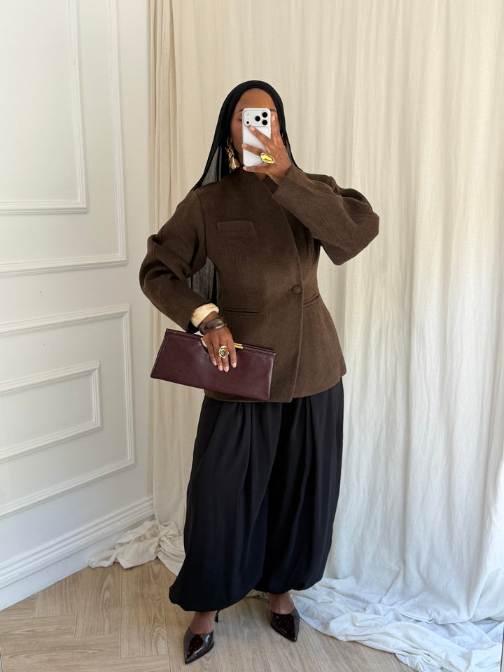MANTEAU BLAZER PREMIUM LAINE MARRON