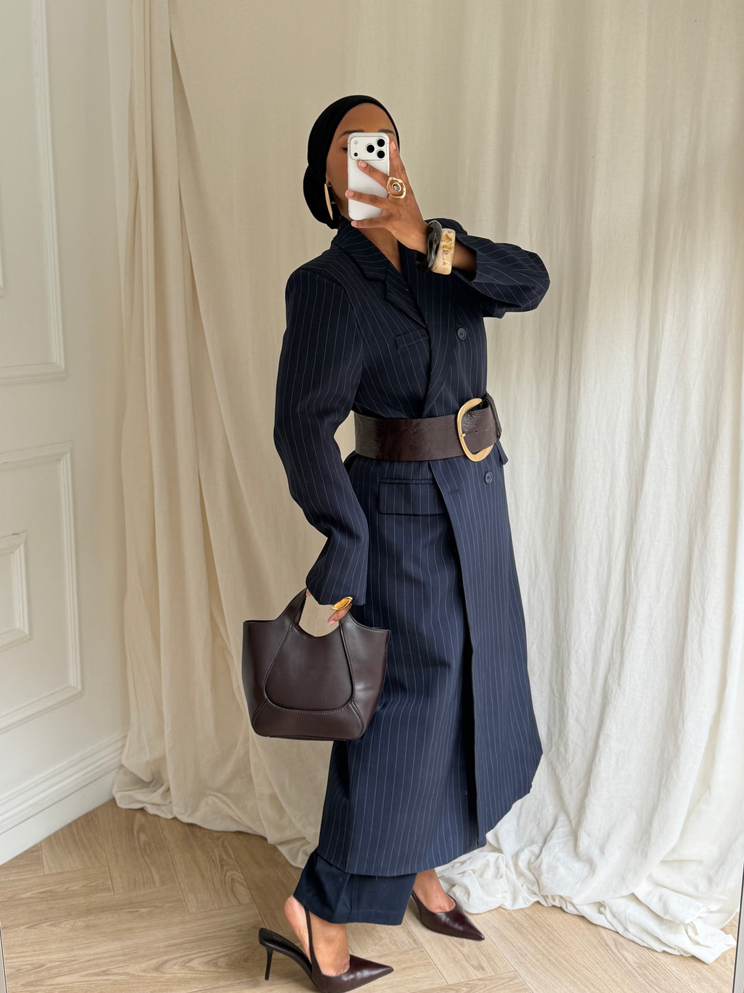 VESTE LONGUE BLAZER A RAYURES