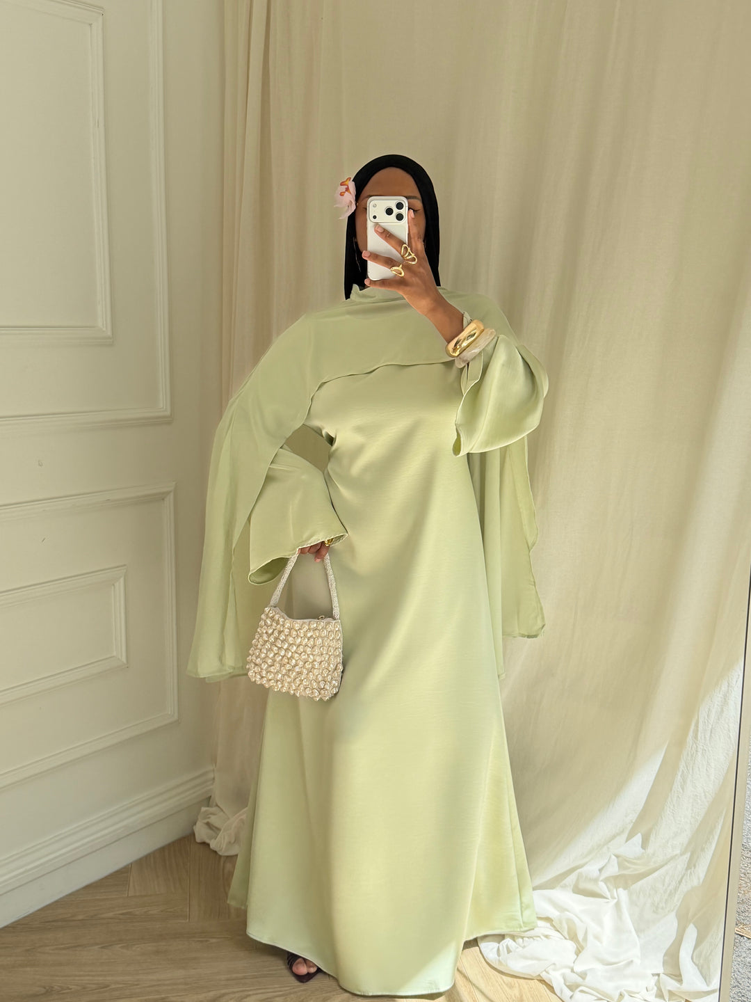 ROBE LUXE CAPE AMOVIBLE VERT MENTHE
