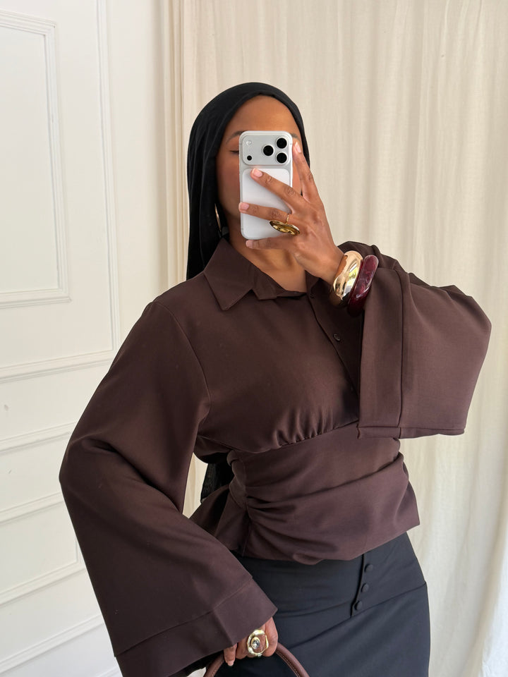 BLOUSE CINTRÉ BOUTONS MARRON
