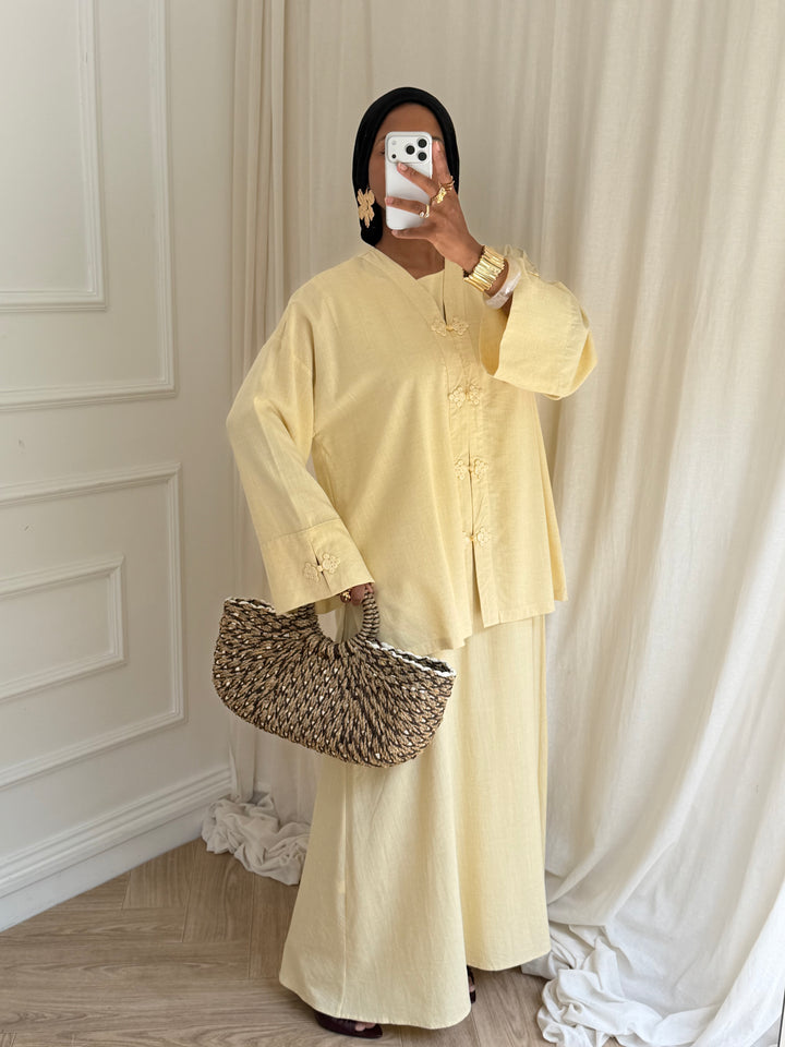 ENSEMBLE ROBE KIMONO JAUNE