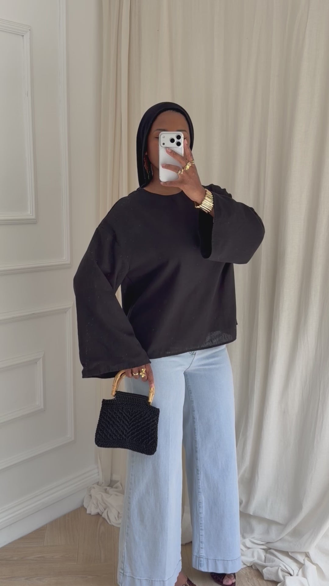 BLOUSE COURTE DOUBLÉE TOUCHÉ LIN NOIR